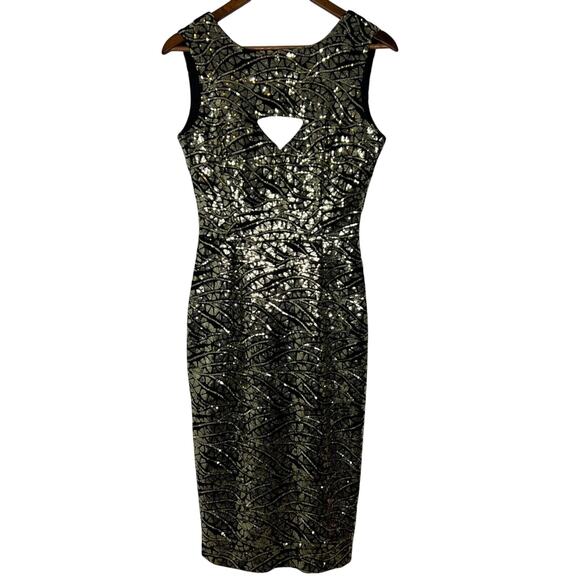 Tatyana Dresses & Skirts - Tatyana Metallic Gold & Black Bodycon Dress Size M Retro Keyhole Glam Party